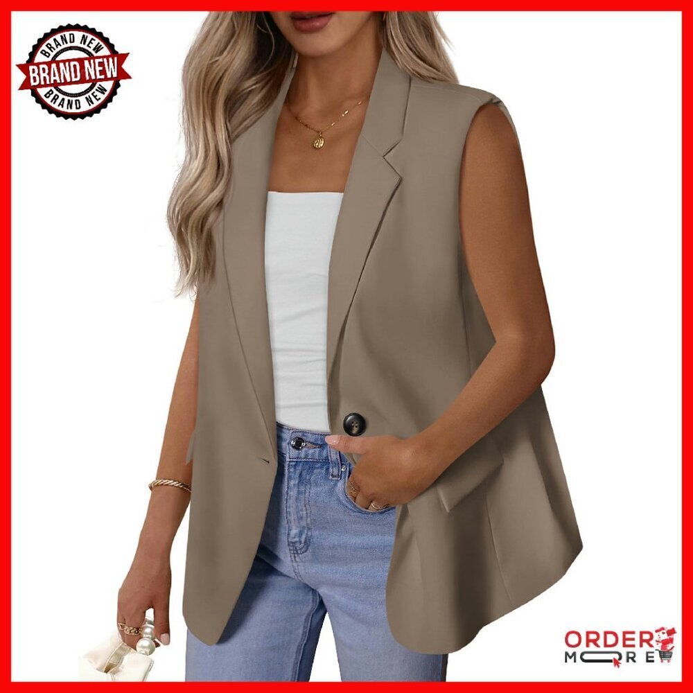 Sleeveless Blazer Vest, Notched Lapel, Oversized Fit, Business Casual